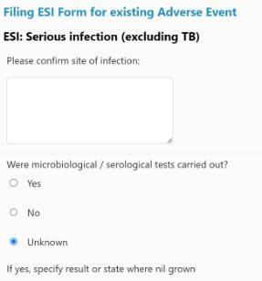 screenshot of the database showing ESI questions