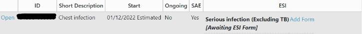 Screenshot of database showing how to enter an ESI form stage 3