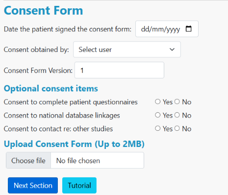 Consent form upload example screen grab.